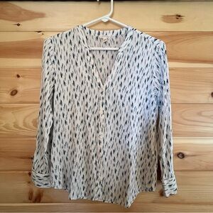 Soft Joie White Button-down Vneck Long Sleeve Blouse Blue Beige Abstract Size XS